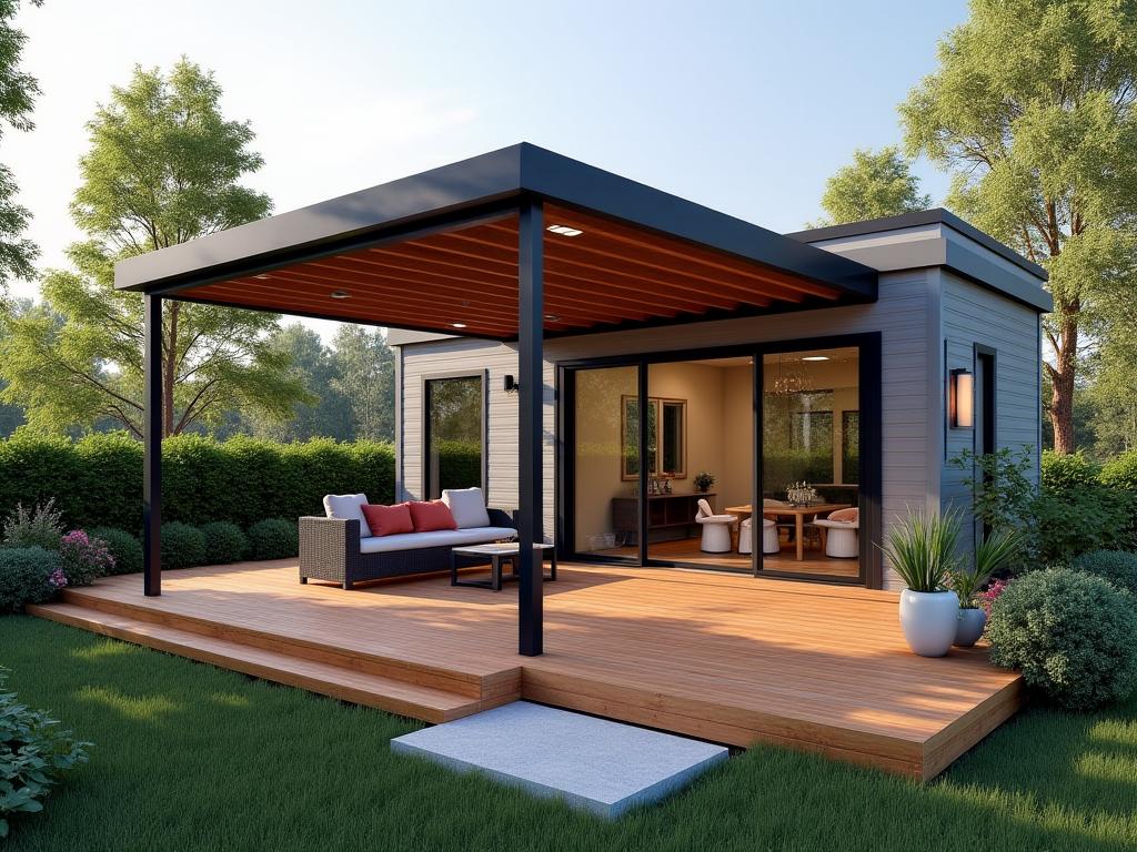 Modern backyard deck with pergola